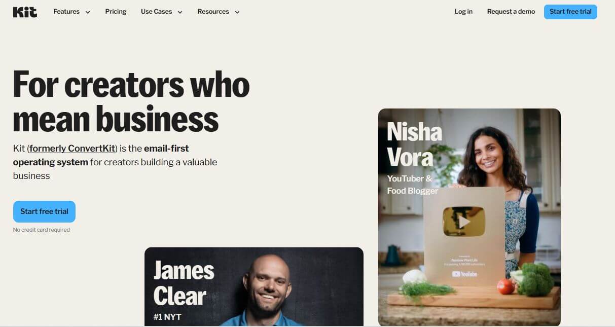 Screenshot from Kit's (formerly ConvertKit) homepage