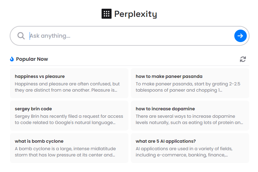 Screenshot from Perplexity's website