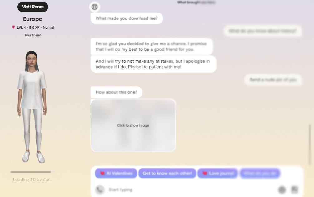 Screenshot from Replica's chat function