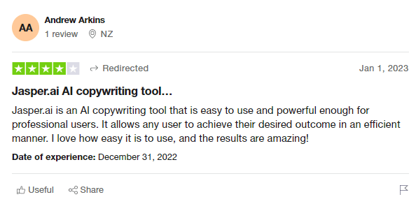 Jasper Reviews on trustpilot