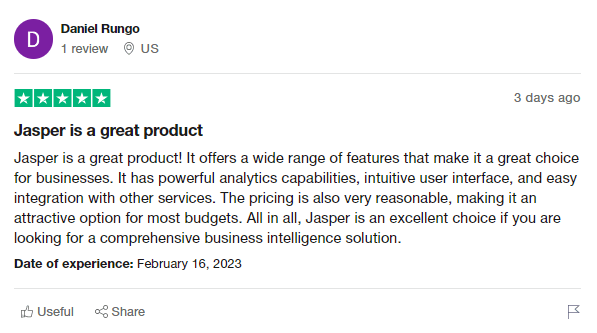 Jasper Reviews on trustpilot