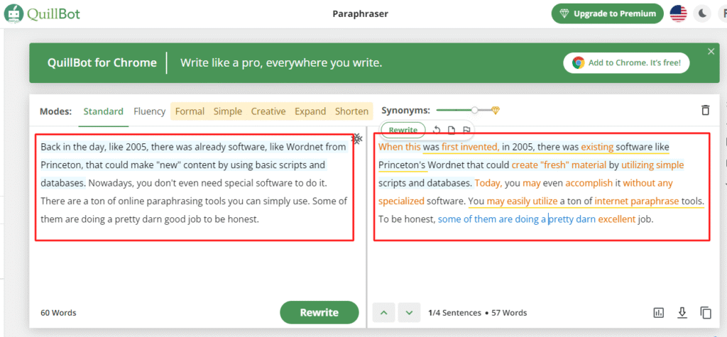 Screenshot from Quillbot