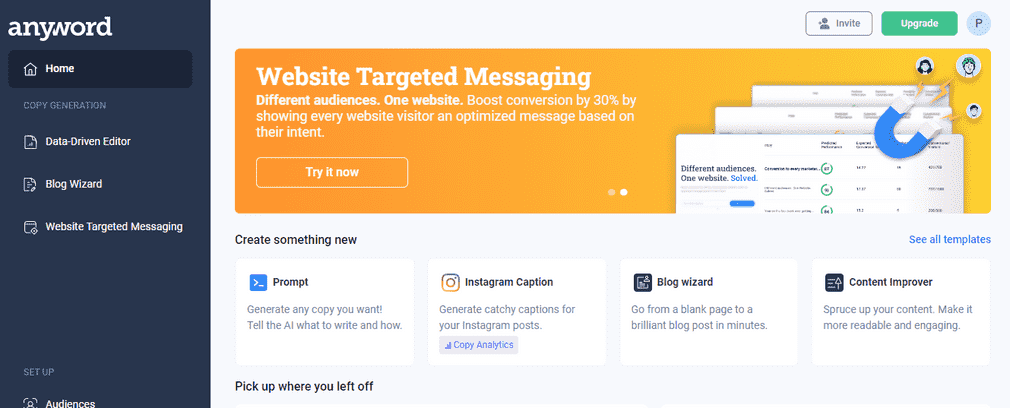 Anyword's Dashboard