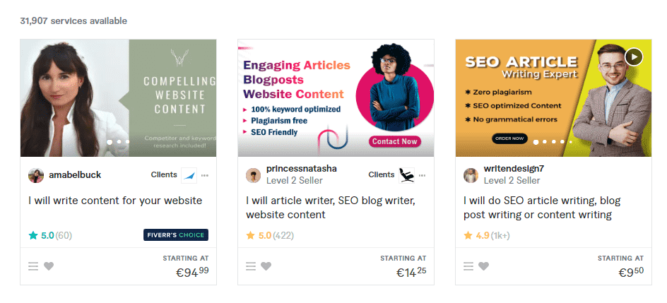 Writing gigs on Fiverr