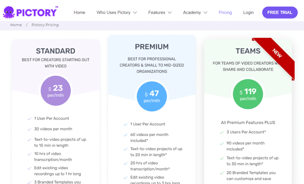 Pictory Ai New Pricing screenshot
