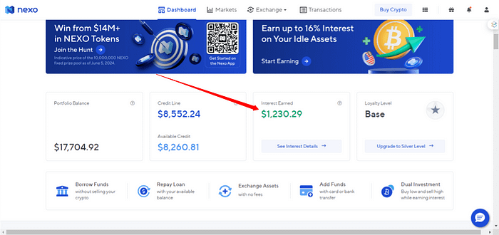 Απόδειξη των κερδών μου από τόκους στο NEXO.