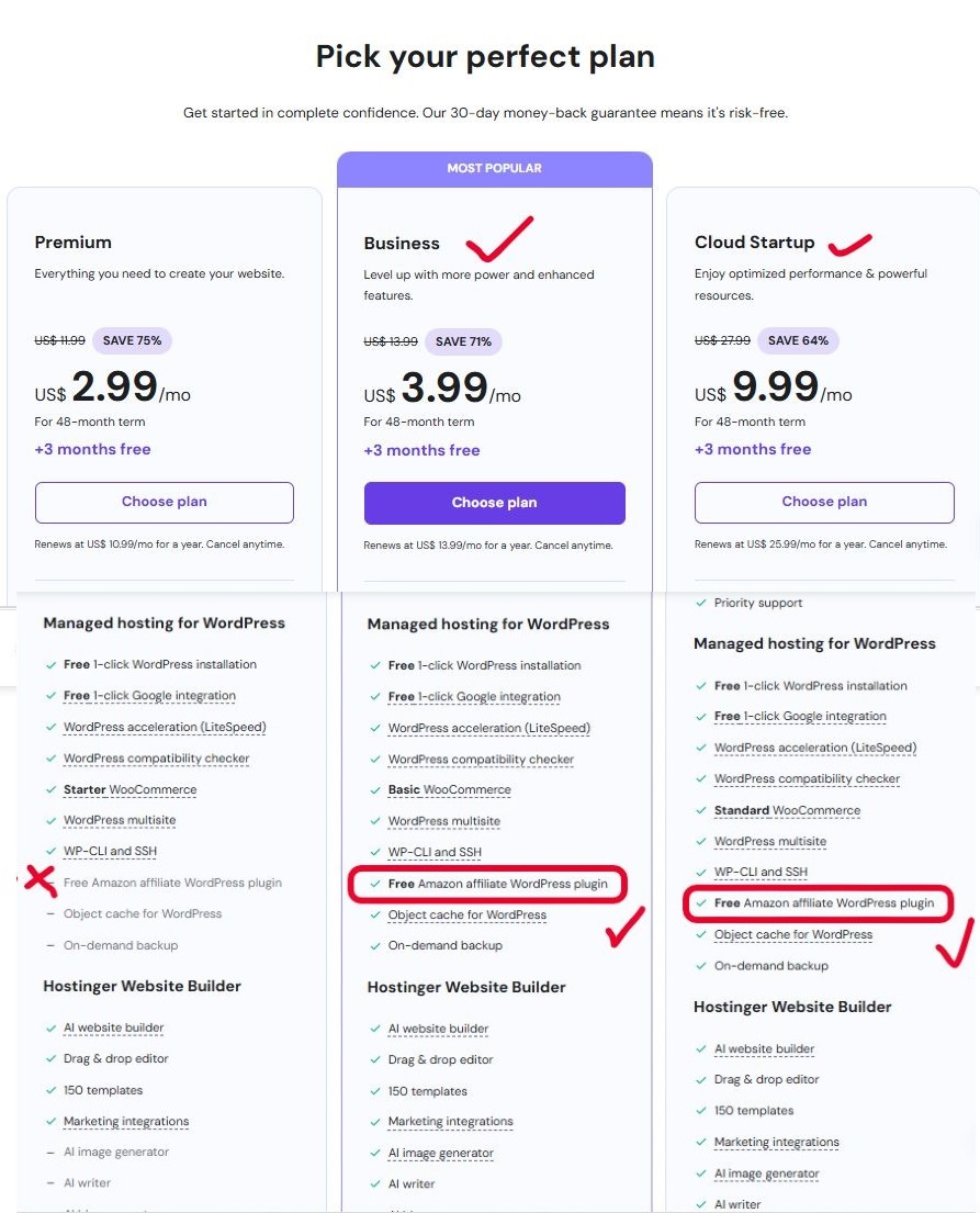 Hostinger hosting plans with emphasis on their Free Affiliate Plugin
