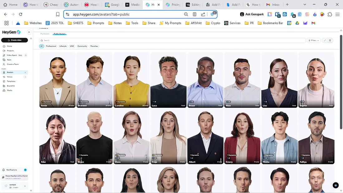 Screenshot from HeyGen showing the selection of Avatars. See how realistic they look.
