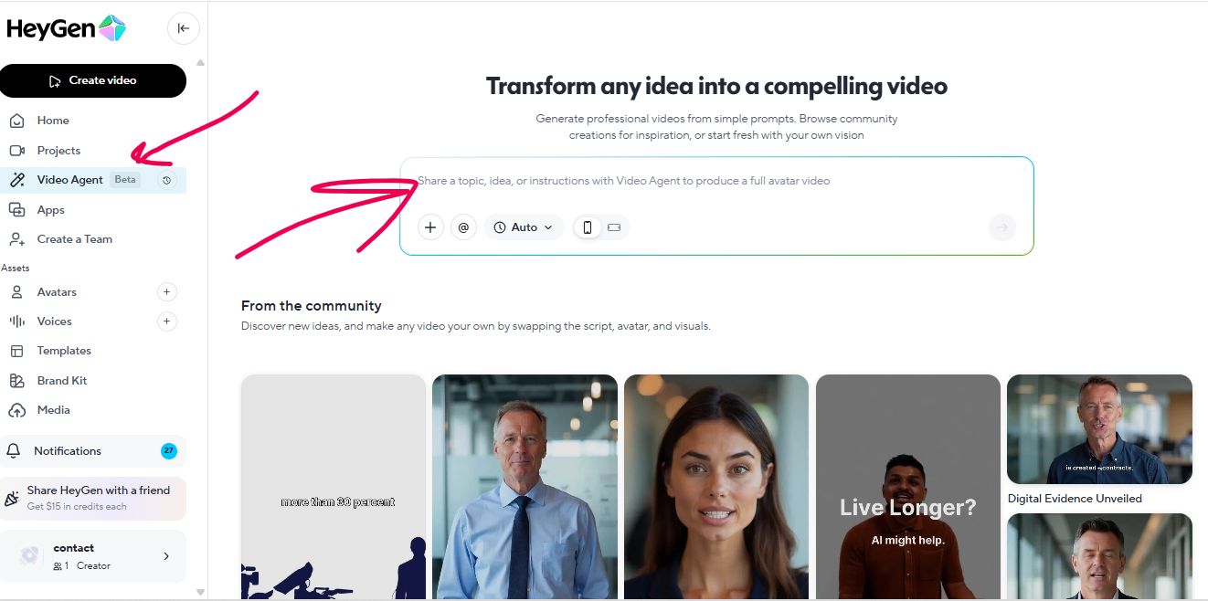 Screenshot from HeyGen's video agent tool