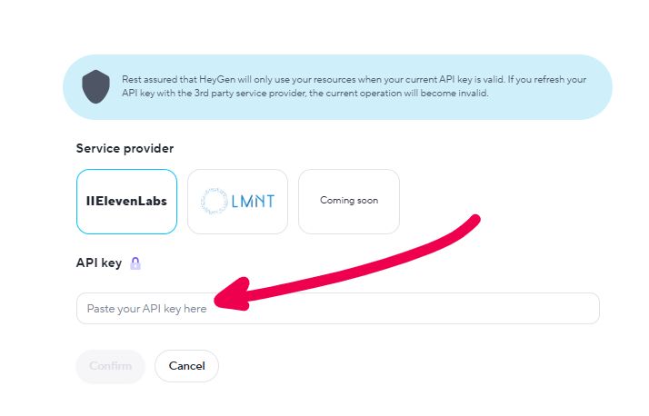 Στιγμιοτυπο απο την ενσωμάτωση του Elevenlabs στο HeyGen