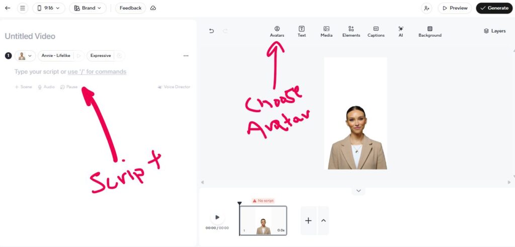 Στιγμιοτυπο απο τον επεξεργαστή βίντεο του HeyGen