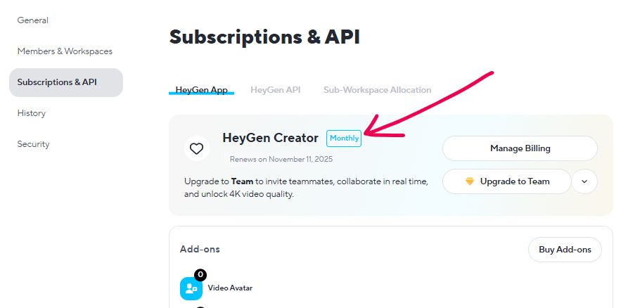 Στιγμιότυπο της συνδρομής μου στο Heygen Creator που αποδεικνύει ότι έχω δοκιμάσει πραγματικά το προϊόν και έχω πραγματική εμπειρία με αυτό.