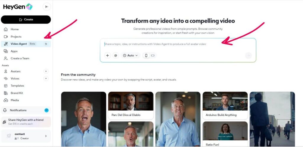 Screenshot from Heygen's Video Agent Feature