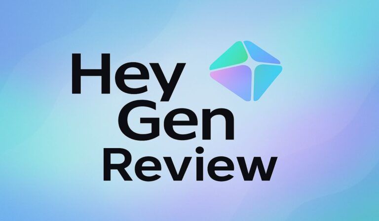 HeyGen AI video platform review featured image with logo on a modern background.