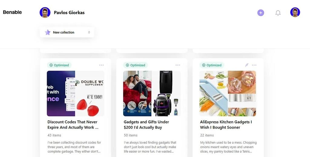 Screenshot from my Benable account.